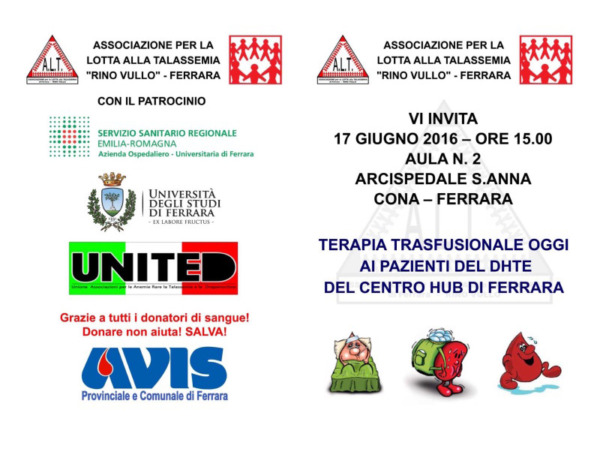 La terapia trasfusionale nella Talassemia - Cona, 17 giugno 2016