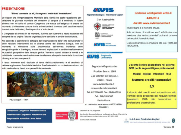 Convegno AVIS: La Cultura del Dono - Cagliari, 15 settembre 2016 - Presentazione