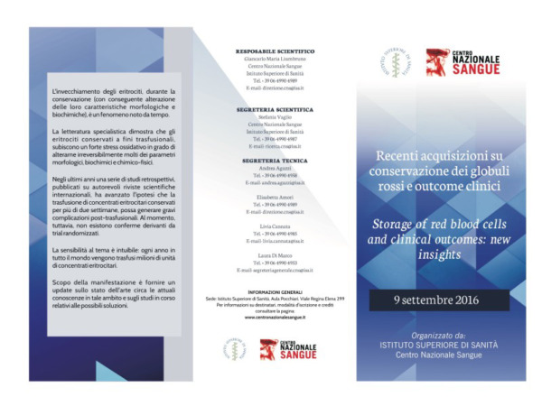 Recenti acquisizioni su conservazione dei globuli rossi e outcome clinici - Roma, 9 settembre 2016 - Programma 1