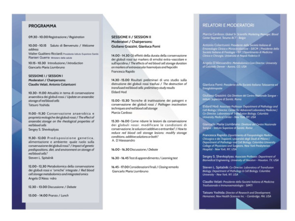 Recenti acquisizioni su conservazione dei globuli rossi e outcome clinici - Roma, 9 settembre 2016 - Programma 2