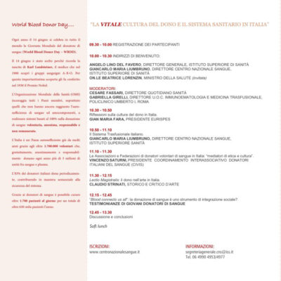 Giornata Mondiale del Donatore di Sangue - Roma, 16 giugno 2016 - Programma