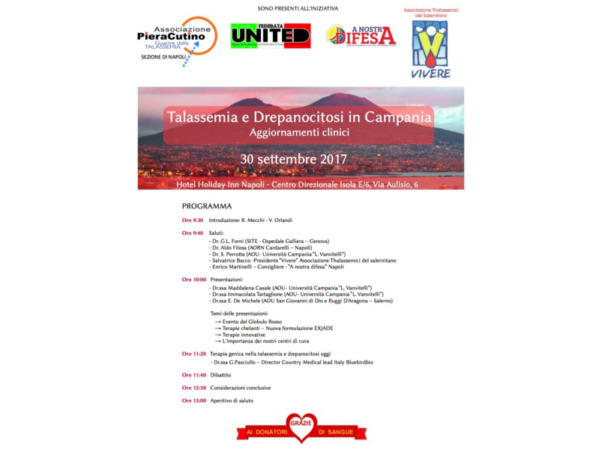 Talassemia e Drepanocitosi in Campania - Napoli, 30 settembre 2017 - Locandina